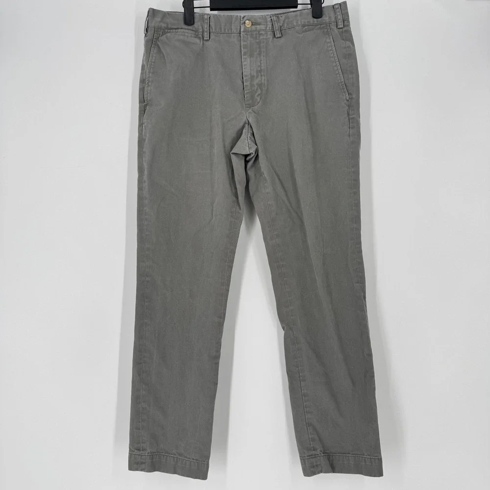 Polo Ralph Lauren Mens 34x32 Gray Slim Fit Chino Pants‎ Cotton Flat Front